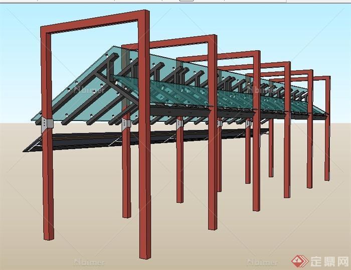 現代簡約玻璃長廊架設計su模型