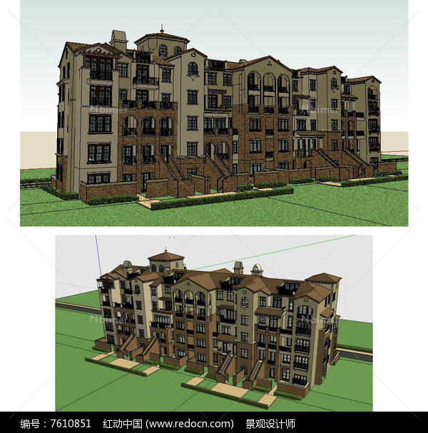 精细的西班牙风格住宅建筑草图大师SU模型