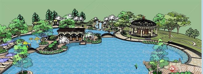欧式风格泳池公园景观设计su模型[原创]