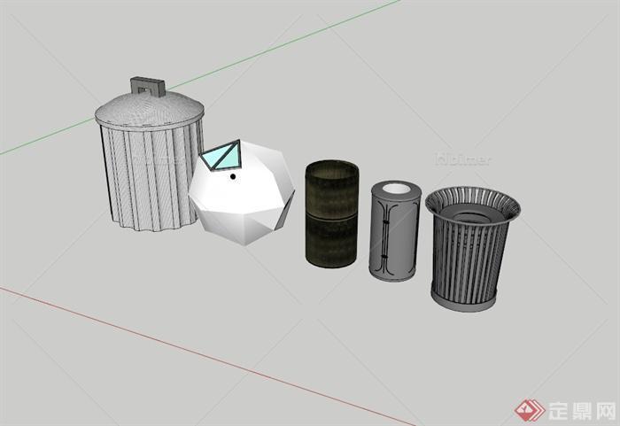五个造型不同的垃圾箱设计su模型[原创]