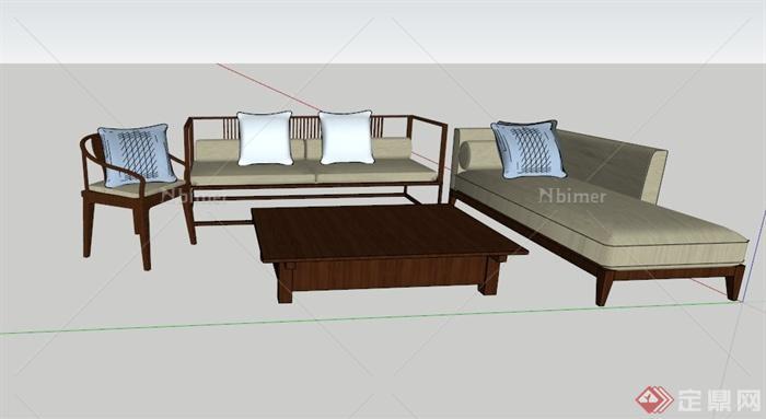 现代中式家具沙发组合SU模型