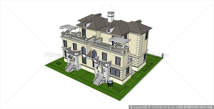 法式双拼别墅建筑su模型