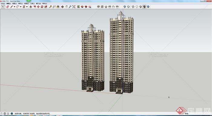 两栋高层住宅楼建筑设计SU模型1