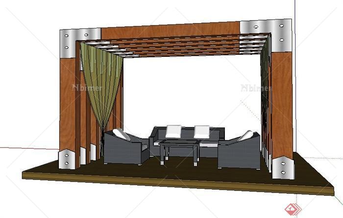 现代风格木制休息亭设计su模型