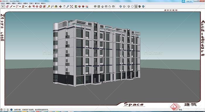 某六层双拼住宅楼建筑设计SU模型