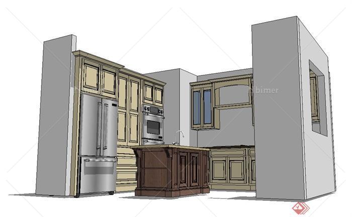 某现代风格简单的厨房空间设计su模型[原创]