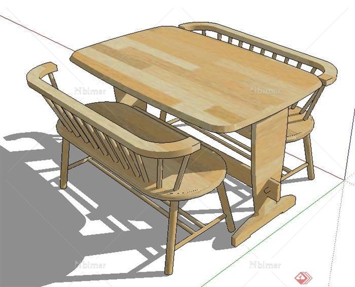 日本风格木质餐桌椅组合su模型