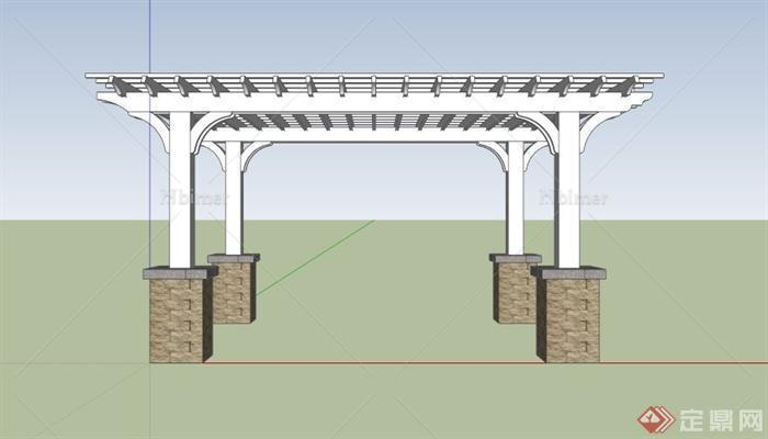 现代白色木廊架设计SU模型