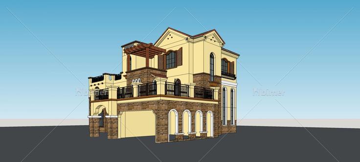 西班牙别墅C户型.(81640)su模型下载