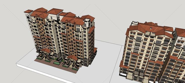 西班牙风格高层住宅楼(73955)su模型下载