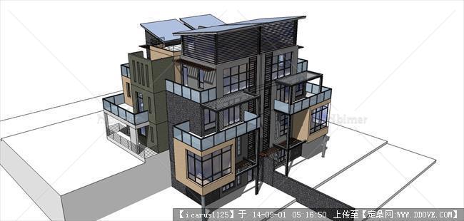 现代独栋别墅建筑设计方案su模型