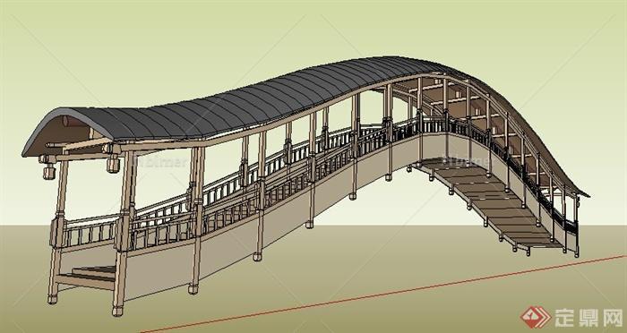 中式风格拱形廊桥su模型[原创]