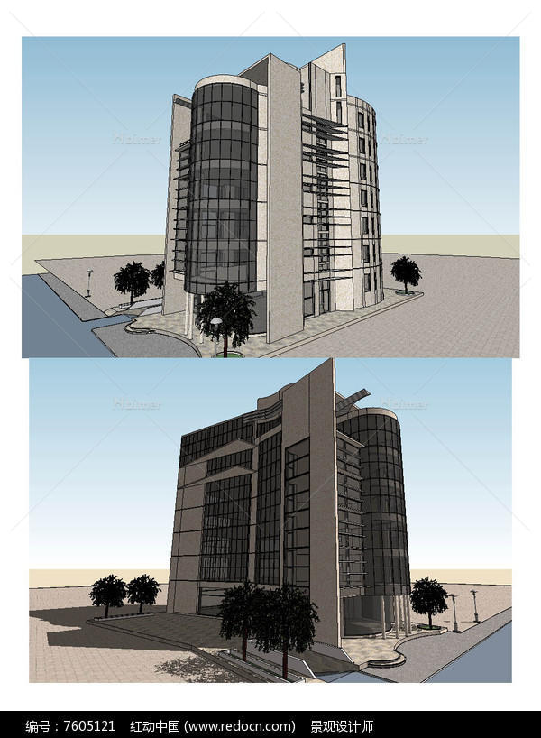 高层办公楼建筑草图大师SU模型