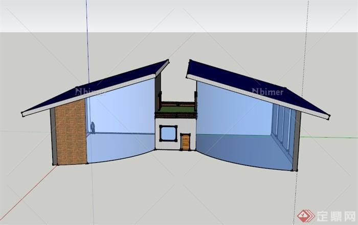 某现代两栋对称建筑SU模型