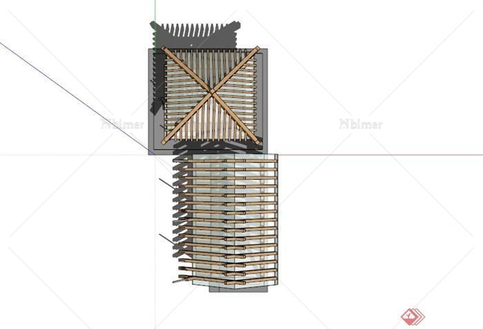 現代簡約木材亭廊設計su模型[原創]