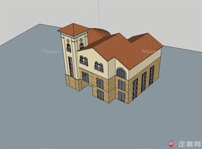 欧式风格多层教堂建筑楼设计su模型[原创]