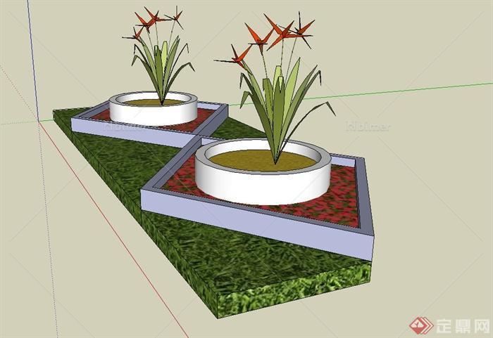 现代圆形、四边形花池设计su模型