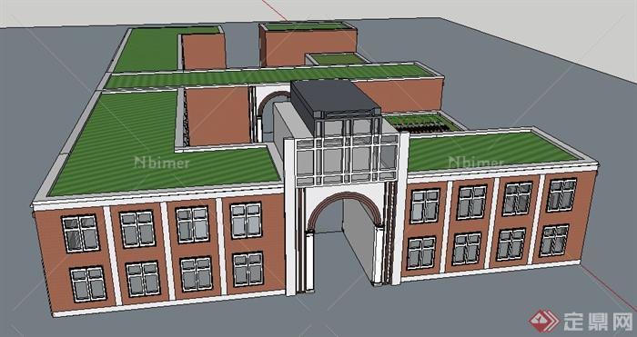 现代二层学校教学楼建筑设计su模型[原创]