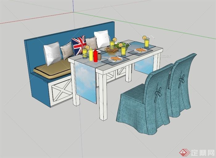 现代风格室内空间详细餐桌椅设计su模型[原创]