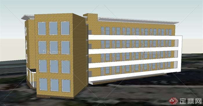 某四层现代风格Y字教学楼建筑设计SU模型