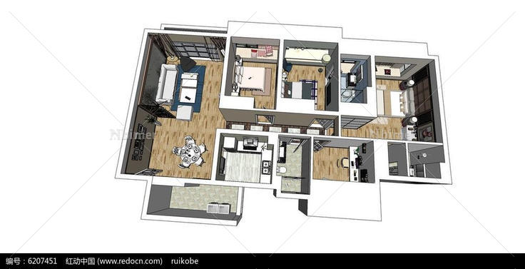 简约室内家装样板草图大师SU模型skp模块