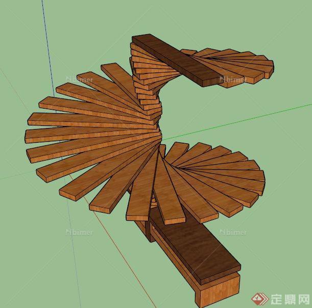 园林景观木制螺旋小品su模型