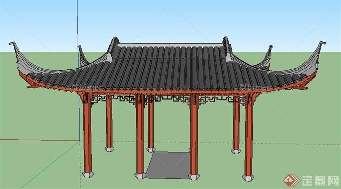 古典中式风格四角翘檐亭设计SU模型