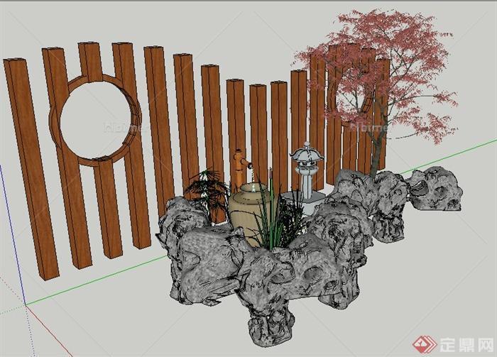 景石、围栏、景观小品su模型