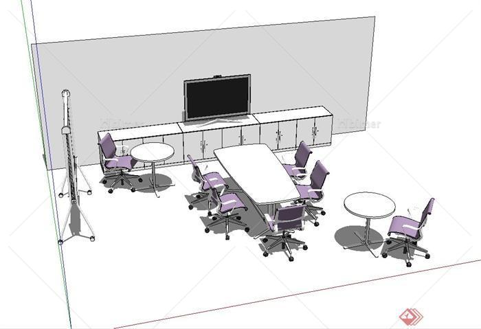 某现代室内办公空间桌椅设计su模型[原创]