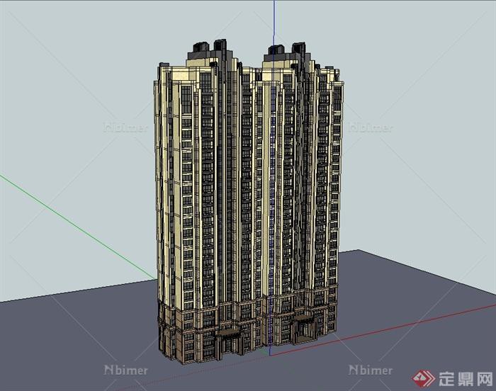 现代高层住宅小区建筑楼设计SU草图大师模型[原创