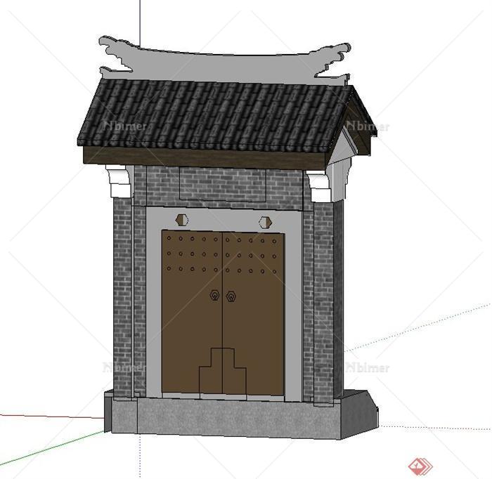 古典中式建筑节点双开门设计SU模型