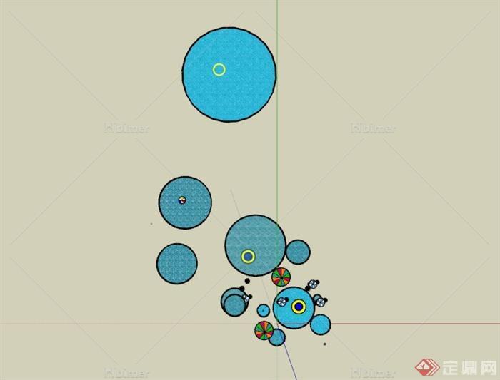 多个圆形泳池配套景观设计SU模型