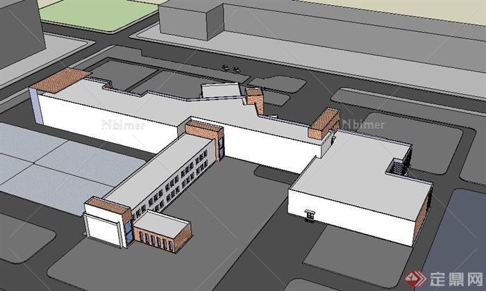 现代某多层幼儿园红砖墙建筑设计SU模型