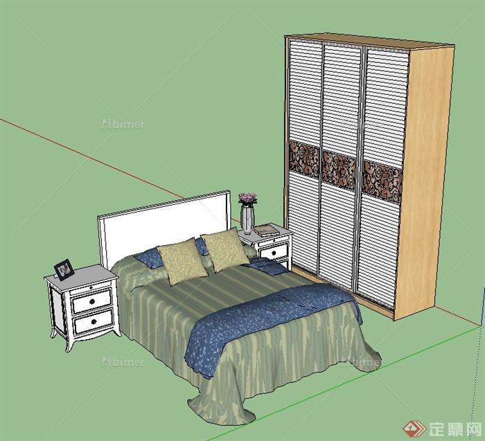 现代室内卧室双人床、衣柜等设计SU模型