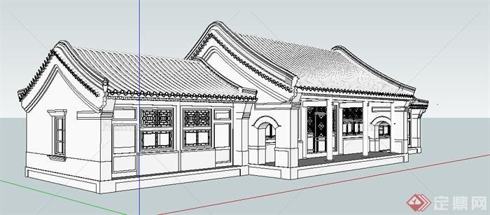 某古典中式四合院正房建筑设计方案su模型