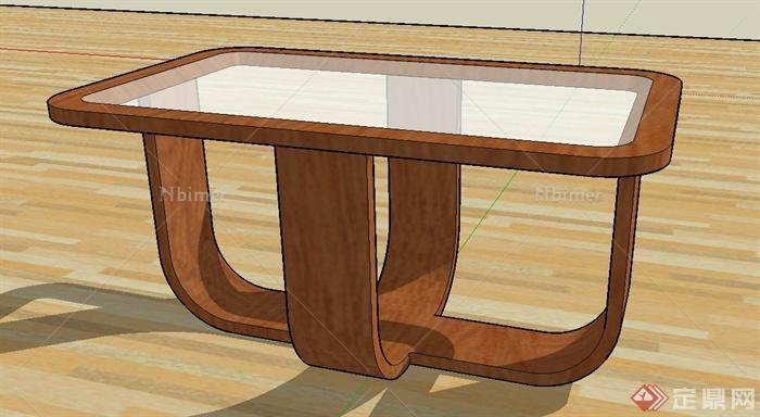 木质玻璃长方形茶几设计SU模型