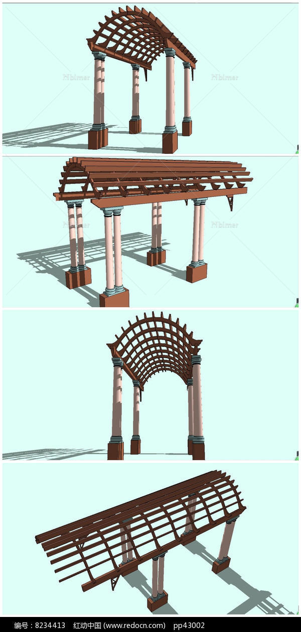 欧式木制弧形廊架SU模型