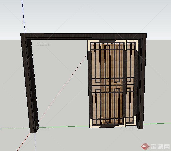 室内木质隔断推拉门设计SU模型