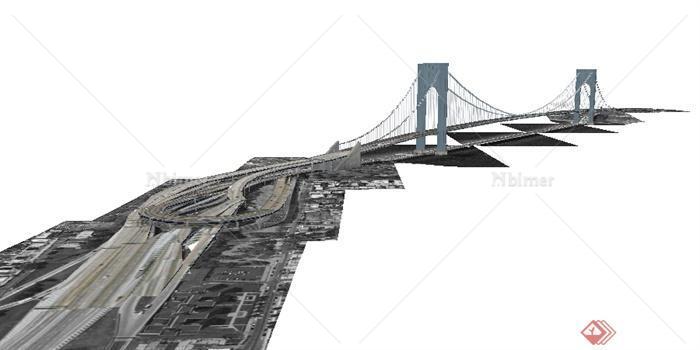 现代风格城市跨海大桥建筑设计su模型