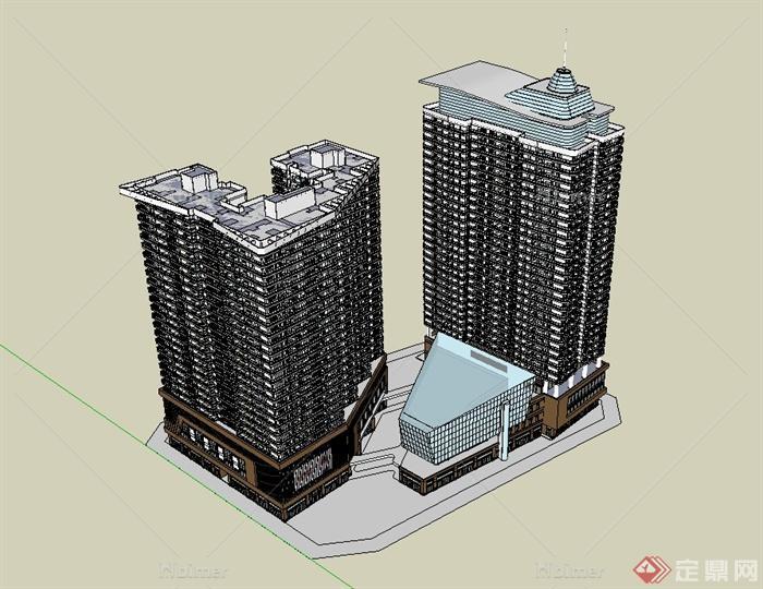 现代高层详细商业综合体住宅楼设计SU模型[原创]
