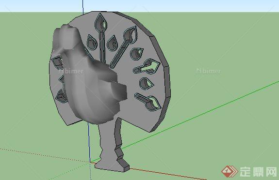 中式风格鸟吐水雕塑SketchUp(SU)3D模型