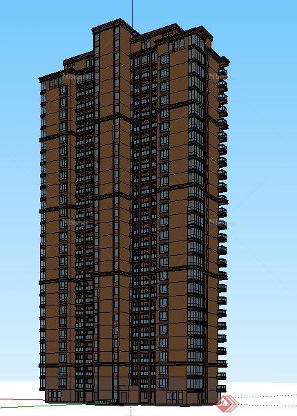 现代双拼高层公寓楼建筑设计su模型[原创]