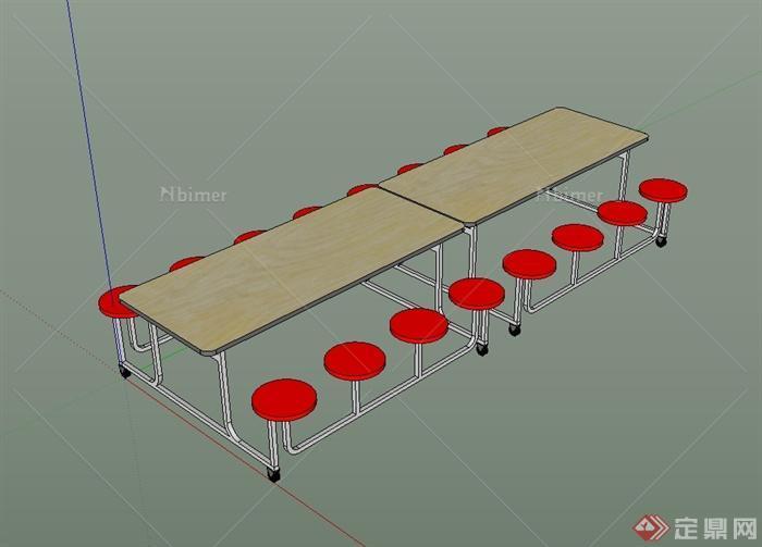 某现代风格室内空间餐桌凳设计su模型[原创]