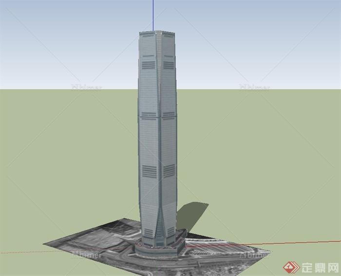 某现代方形超高层办公建筑设计SU模型