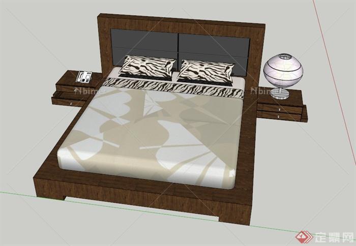 现代木质床设计SU模型