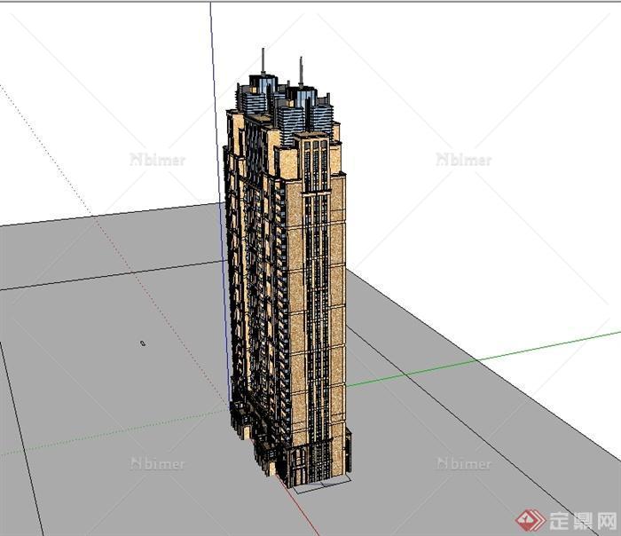 某新古典风格精致详细高层住宅楼设计su模型[原创