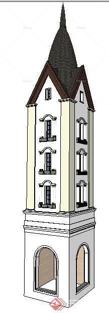 英式风格尖顶塔楼设计su模型