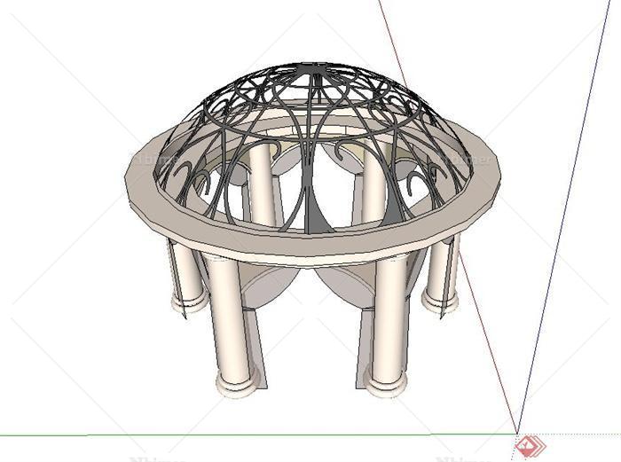 单个欧式铁廊亭su模型设计