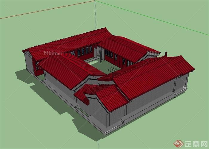 中国古典四合院住宅建筑su模型[原创]