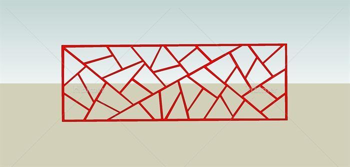 中式元素长方形红色构建设计SU模型[原创]